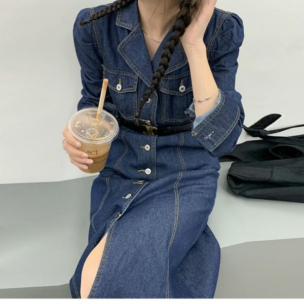 spring autumn denim blue long dress women casual lapel sleeve vestido elegant ol cowboy dresses, Black;gray
spring autumn denim blue long dress women casual lapel sleeve vestido elegant ol cowboy dresses, Black;gray