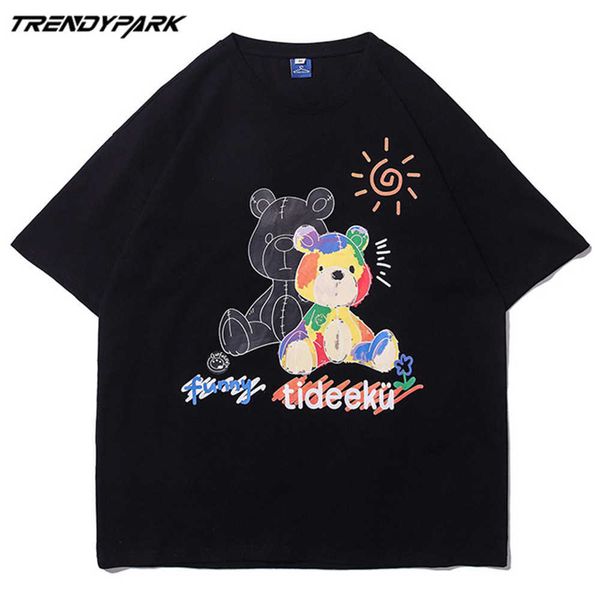 men's t-shirt colorful bear summer short sleeve print tee hip hop oversized cotton casual harajuku streetwear clothing 210601, White;black
men's t-shirt colorful bear summer short sleeve print tee hip hop oversized cotton casual harajuku streetwear clothing 210601, White;black