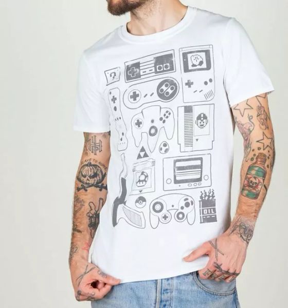 men's old school gamer t-shirt, White;black
men's old school gamer t-shirt, White;black