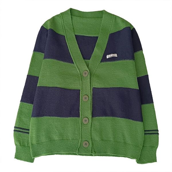 women's knits & tees autumn retro green striped v-neck buttoned loose knit cardigan sweater, White
women's knits & tees autumn retro green striped v-neck buttoned loose knit cardigan sweater, White