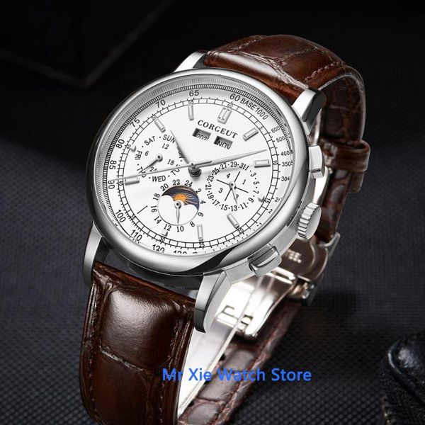 wristwatches 42mm moon phase mechanical watch men white dial year day month week automatic, Slivery;brown
wristwatches 42mm moon phase mechanical watch men white dial year day month week automatic, Slivery;brown