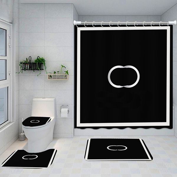 Image of Home Shower Curtains Europe Style Double Letter Bath Curtains Fashion Printed Non Slip Mats Bathroom Accessories