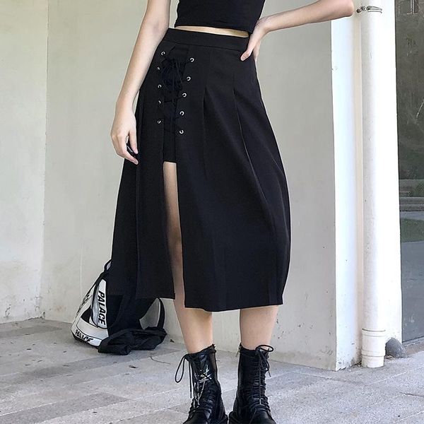 women skirt cool hipster elastic waist skirts empire punk bandage lace-up split 2021 autumn lady black goth mid-calf length
women skirt cool hipster elastic waist skirts empire punk bandage lace-up split 2021 autumn lady black goth mid-calf length
