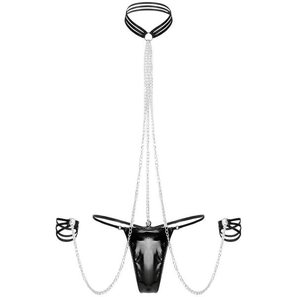 women's panties womens one-piece lingerie erotic costumes nightwear halter neck metal chain cuffs patent leather thongs t-back underwea, Black;pink
women's panties womens one-piece lingerie erotic costumes nightwear halter neck metal chain cuffs patent leather thongs t-back underwea, Black;pink