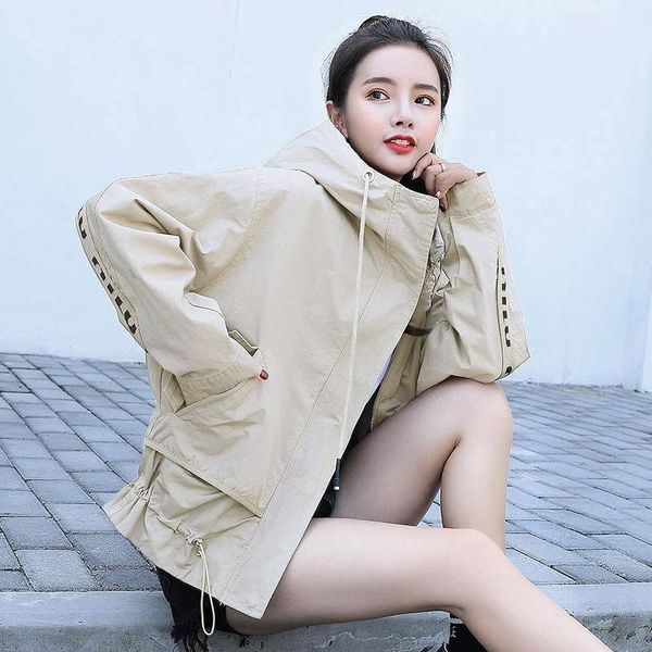 women's trench coats korean loose hooded short windbreaker for students 2021autumn coat female all-match women casual fashion jacket li, Tan;black
women's trench coats korean loose hooded short windbreaker for students 2021autumn coat female all-match women casual fashion jacket li, Tan;black