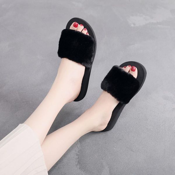 women fashion indoor outdoor winter slippers faux fur slip on flip flops female slides, Black
women fashion indoor outdoor winter slippers faux fur slip on flip flops female slides, Black