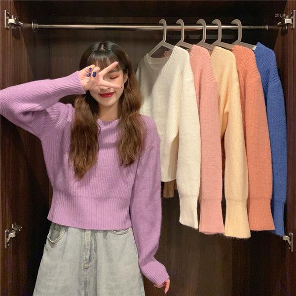 autumn and winter korean cocoon shape round neck bubble sleeve short design knitted sweater women's clothing gentle coat fas sweaters, White;black
autumn and winter korean cocoon shape round neck bubble sleeve short design knitted sweater women's clothing gentle coat fas sweaters, White;black