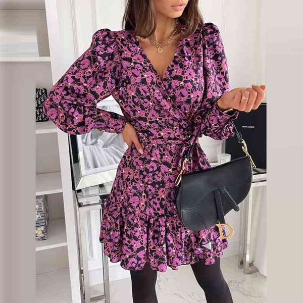 women ruffles v neck lace-up printed mini dress spring autumn casual long sleeve slim dress office lady party vestidos 210416, Black;gray
women ruffles v neck lace-up printed mini dress spring autumn casual long sleeve slim dress office lady party vestidos 210416, Black;gray
