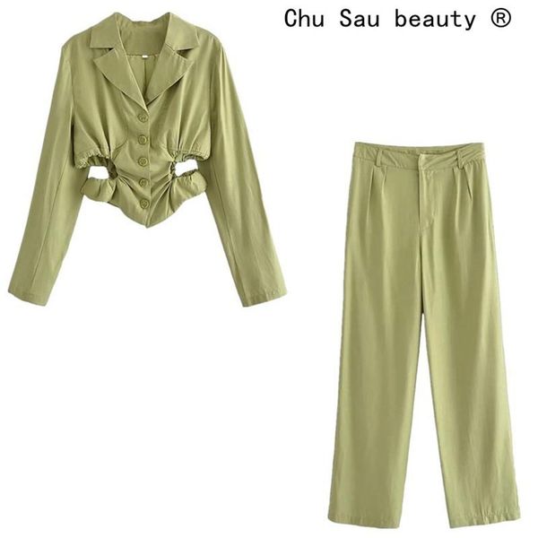 women's two piece pants autumn green hollow waist short blazer coat cropped + high straight twill casual suit women, White
women's two piece pants autumn green hollow waist short blazer coat cropped + high straight twill casual suit women, White