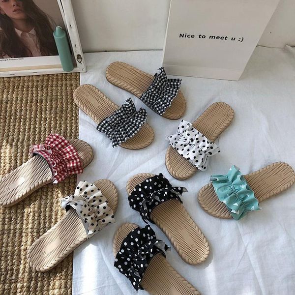 slippers 3-style women polka dot sewing folds flat slides gingham ruffles cane flipflop fresh heart lace beach shoes, Black
slippers 3-style women polka dot sewing folds flat slides gingham ruffles cane flipflop fresh heart lace beach shoes, Black