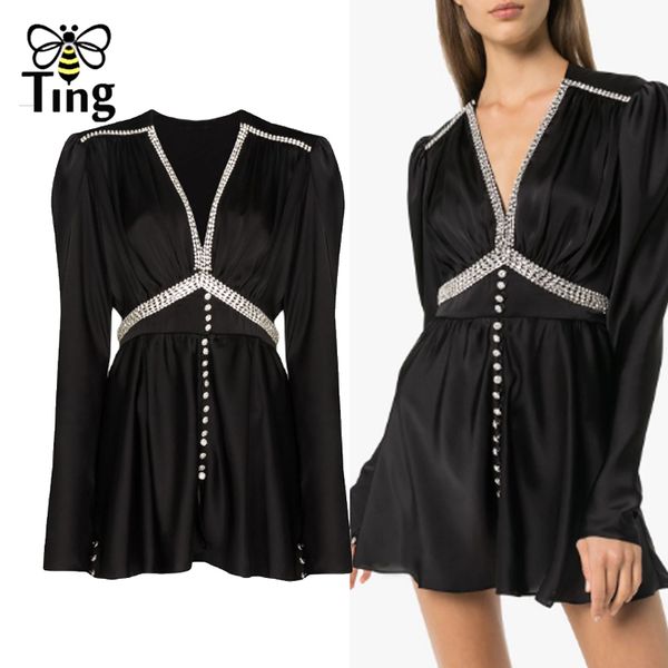 designer v neck luxury crystal black party night dresses glitter button summer casual chic mini short dress 210513, Black;gray
designer v neck luxury crystal black party night dresses glitter button summer casual chic mini short dress 210513, Black;gray
