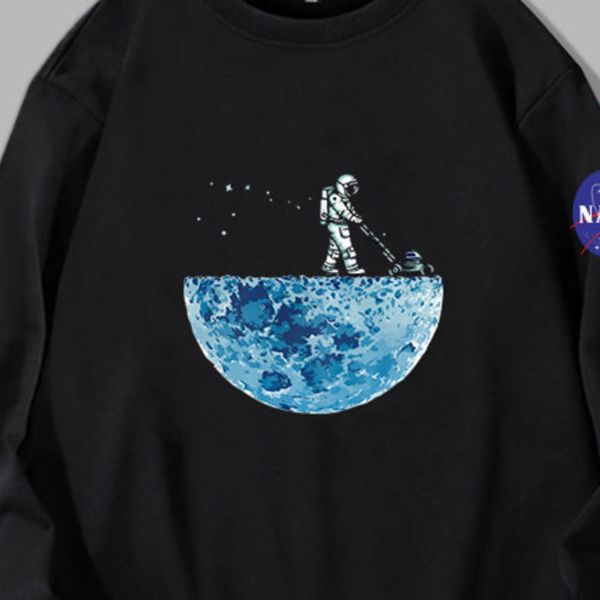 men's t-shirts camisa d plúcia manga longa masculina fminina, blusa algodão solta para homns mulhrs, com stampa astronauta, moda casual, White;black