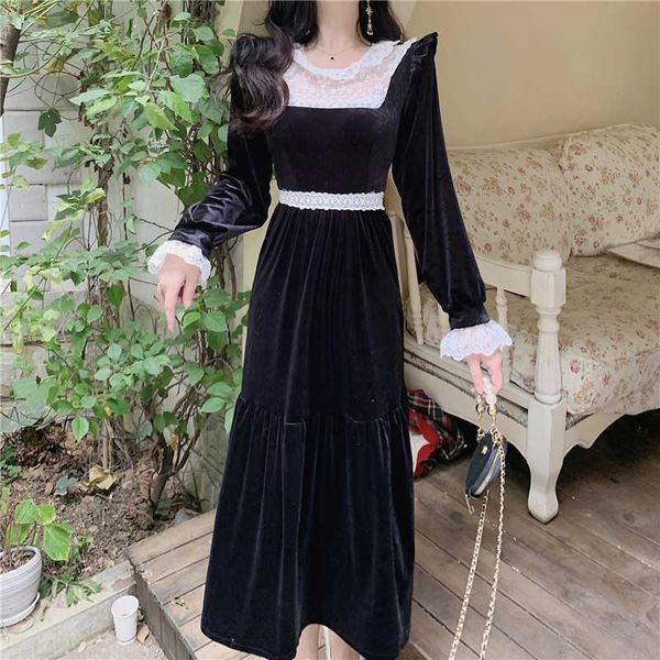 vintage women lace ruffles patchwork velvet dress spring elegant lady black long sleeve party dresses vestidos 210526, Black;gray
vintage women lace ruffles patchwork velvet dress spring elegant lady black long sleeve party dresses vestidos 210526, Black;gray