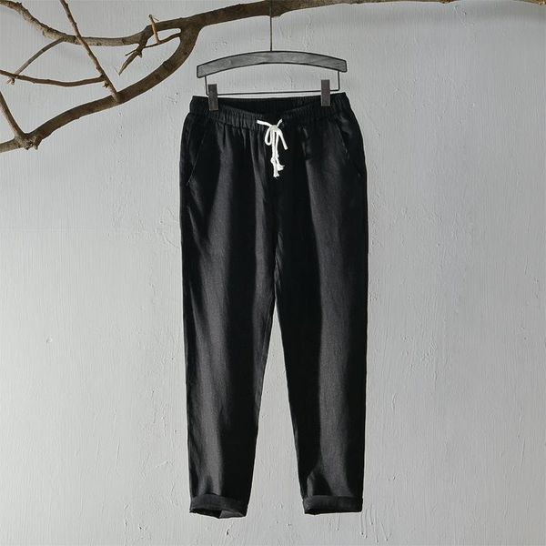 men's pants japanese style 100% linen breathable men casual straight elastic waist drawstring trousers korean fashion streetwear, Black
men's pants japanese style 100% linen breathable men casual straight elastic waist drawstring trousers korean fashion streetwear, Black