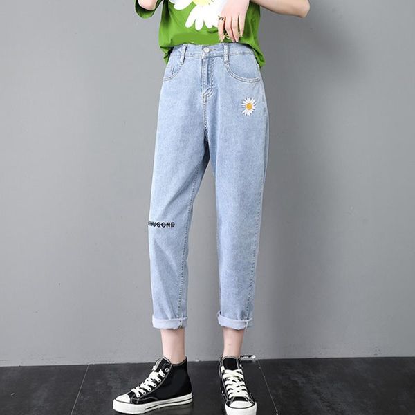women's jeans daisy embroidery denim jean women high waist plus size harem trousers vintage casual straight pant, Blue
women's jeans daisy embroidery denim jean women high waist plus size harem trousers vintage casual straight pant, Blue