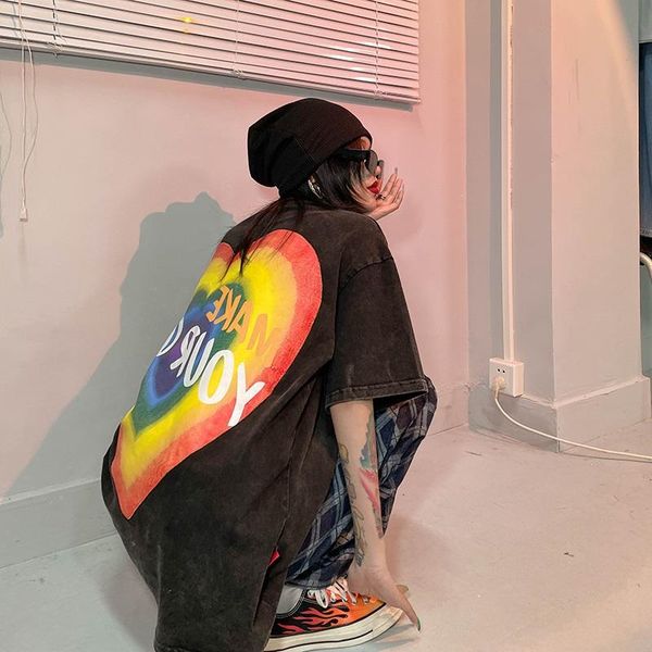 women's t-shirt harajuku retro rainbow love black short-sleeved female korean fashion aesthetic clothes egirl oversized high street, White
women's t-shirt harajuku retro rainbow love black short-sleeved female korean fashion aesthetic clothes egirl oversized high street, White