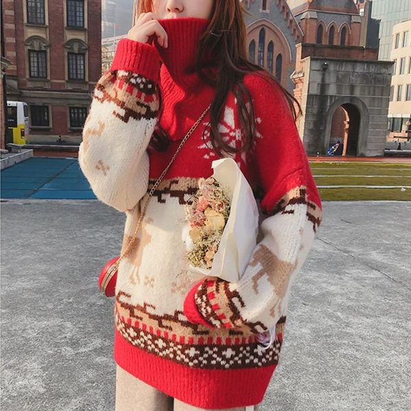 women's sweaters winter warm women christmas sweater 2021 contrast snowflake elk turtleneck red loose lazy oversized jumper y690, White;black
women's sweaters winter warm women christmas sweater 2021 contrast snowflake elk turtleneck red loose lazy oversized jumper y690, White;black