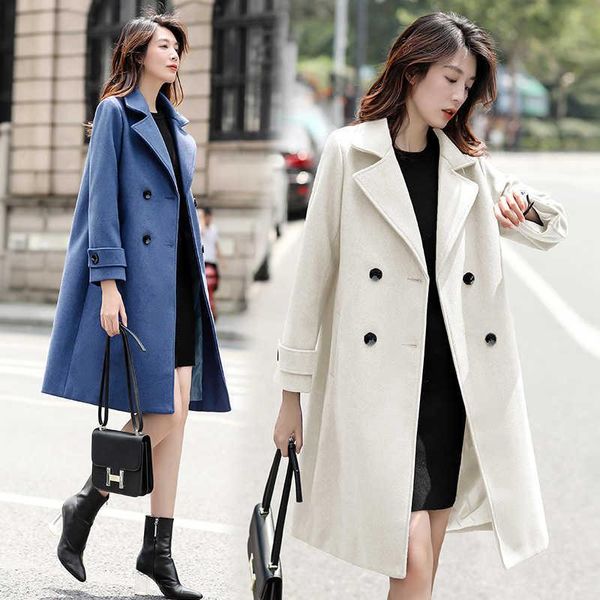 women's wool & blends 2021 autumn winter women fashion double breasted solid mid-length outerwear office lady casual chic slim coat, Black
women's wool & blends 2021 autumn winter women fashion double breasted solid mid-length outerwear office lady casual chic slim coat, Black