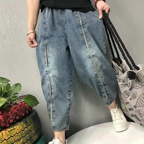 women's jeans arrival spring women loose casual elastic waist harem pants all-matched cotton denim patchwork ankle-length w350 hyp, Blue
women's jeans arrival spring women loose casual elastic waist harem pants all-matched cotton denim patchwork ankle-length w350 hyp, Blue