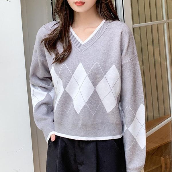 women's sweaters argyle pullovers knitted women winter fall geometric pattern ladies casual oversized sueter feminino, White;black
women's sweaters argyle pullovers knitted women winter fall geometric pattern ladies casual oversized sueter feminino, White;black