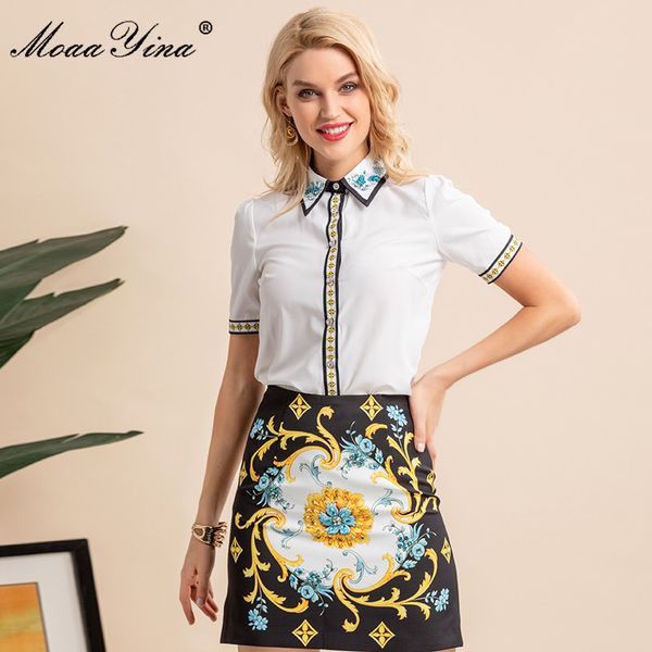 fashion designer summer black skirts suit women's white short sleeve shirts and floral print mini 2 pieces 210524
fashion designer summer black skirts suit women's white short sleeve shirts and floral print mini 2 pieces 210524