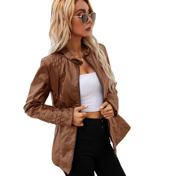 women's jackets 2021 fashion autumn winter women hooded zip leather slim jacket long sleeve solid colour coat streetwear, Black;brown
women's jackets 2021 fashion autumn winter women hooded zip leather slim jacket long sleeve solid colour coat streetwear, Black;brown