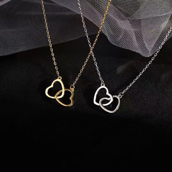 pendant necklaces double heart necklace for women gold/silver color short chain love collar clavicle
pendant necklaces double heart necklace for women gold/silver color short chain love collar clavicle