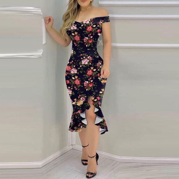 casual dresses women floral print off shoulder ruffle hem slit maxi long dress bodycon for vestidos, Black;gray
casual dresses women floral print off shoulder ruffle hem slit maxi long dress bodycon for vestidos, Black;gray
