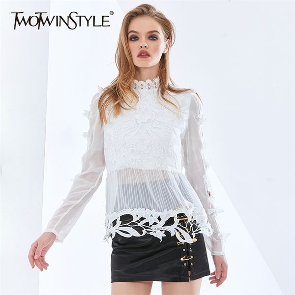 elegant white shirt for women stand collar long sleeve patchwork floral hollow out blouse female fashion 210524
elegant white shirt for women stand collar long sleeve patchwork floral hollow out blouse female fashion 210524