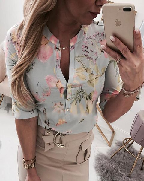 women's blouses & shirts summer womens floral blouse v neck three quarter sleeve shirt ol ladies plain casual single breasted, White
women's blouses & shirts summer womens floral blouse v neck three quarter sleeve shirt ol ladies plain casual single breasted, White