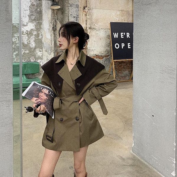 women's trench coats khaki coat female 2021 autumn casual korean style mid-long double breasted outwear windbreaker with belt k1108, Tan;black
women's trench coats khaki coat female 2021 autumn casual korean style mid-long double breasted outwear windbreaker with belt k1108, Tan;black