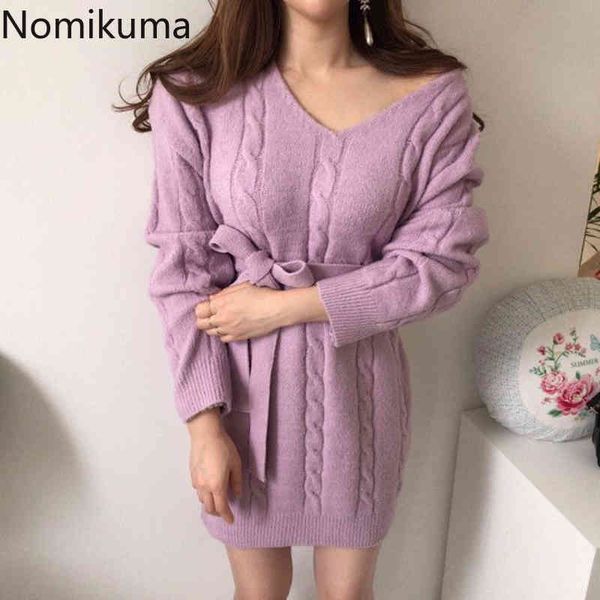 nomikuma women sweater dress korean twisted long sleeve v-neck knitted dress autumn winter sashes slim waist vestidos 6d001 210427, Black;gray
nomikuma women sweater dress korean twisted long sleeve v-neck knitted dress autumn winter sashes slim waist vestidos 6d001 210427, Black;gray