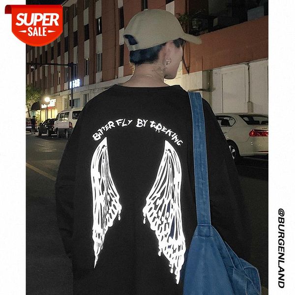 long-sleeved shirt men's reflective printing wings casual round neck loose clothes #of9i, White;black
long-sleeved shirt men's reflective printing wings casual round neck loose clothes #of9i, White;black