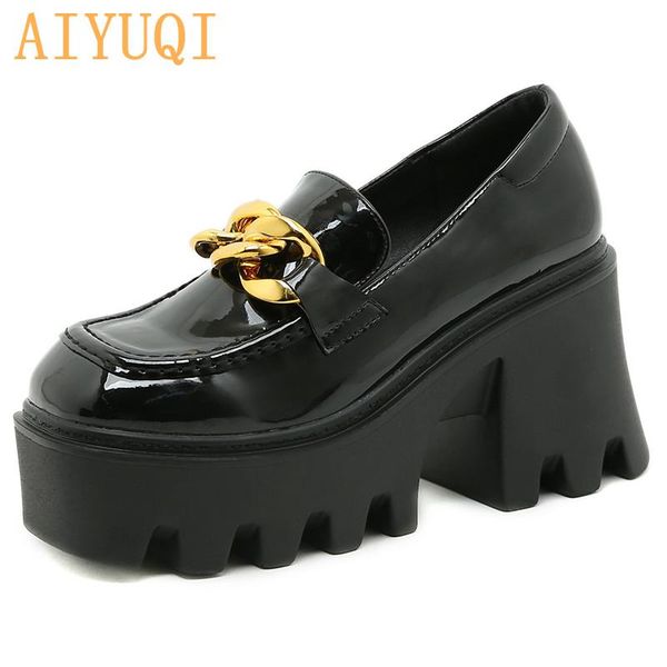 dress shoes aiyuqi high heel women 2021 autumn fashion patent leather women's loafers platform british style, Black
dress shoes aiyuqi high heel women 2021 autumn fashion patent leather women's loafers platform british style, Black