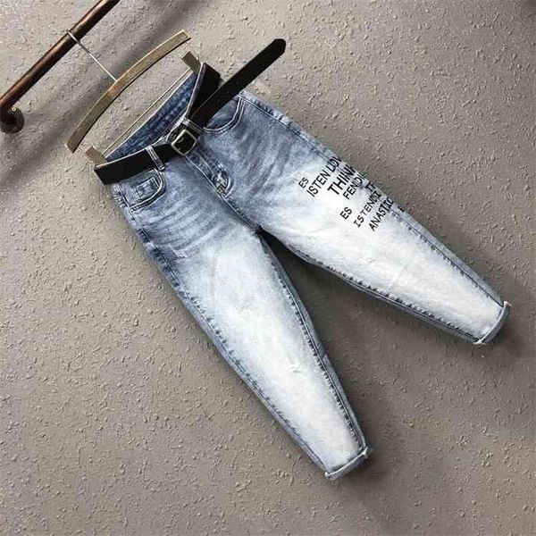 european slim jeans women spring personality high waist hole ripped harem pants fashion letter print denim trousers, Blue
european slim jeans women spring personality high waist hole ripped harem pants fashion letter print denim trousers, Blue