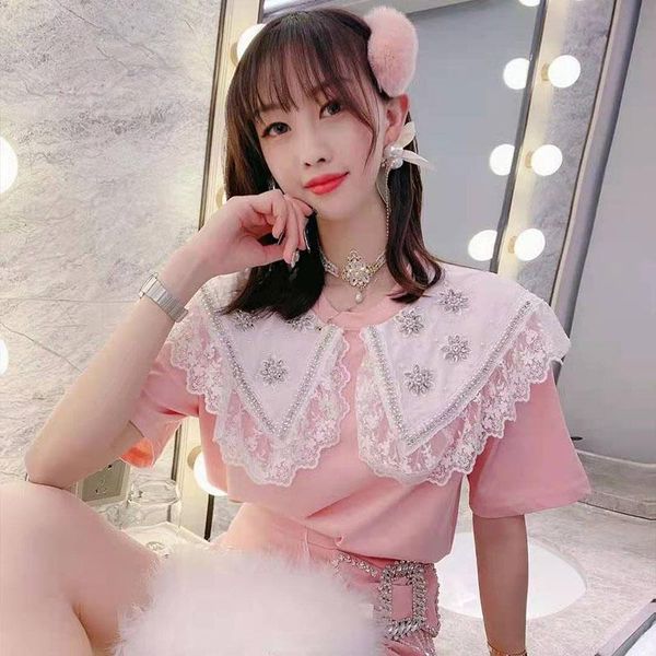 cotton t-shirt women's 2021 summer korean beaded doll collar loose short sleeve harajuku plus fashion, White
cotton t-shirt women's 2021 summer korean beaded doll collar loose short sleeve harajuku plus fashion, White