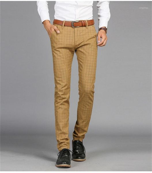 men's four seasons small straight casual pants business young trousers plaid, Black