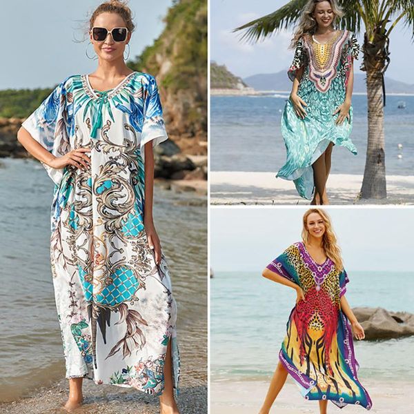 women's swimwear 2021 boho multicolor print short sleeve plus size beach dress women swimsuit body wrap kaftan sarong beachwear kimono, White;black
women's swimwear 2021 boho multicolor print short sleeve plus size beach dress women swimsuit body wrap kaftan sarong beachwear kimono, White;black