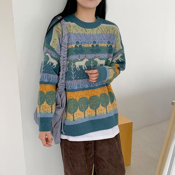 women's sweaters women knit sweater harajuku japanese autumn 2021 thick long sleeve christmas deer pullover retro loose fashion jumper, White;black
women's sweaters women knit sweater harajuku japanese autumn 2021 thick long sleeve christmas deer pullover retro loose fashion jumper, White;black