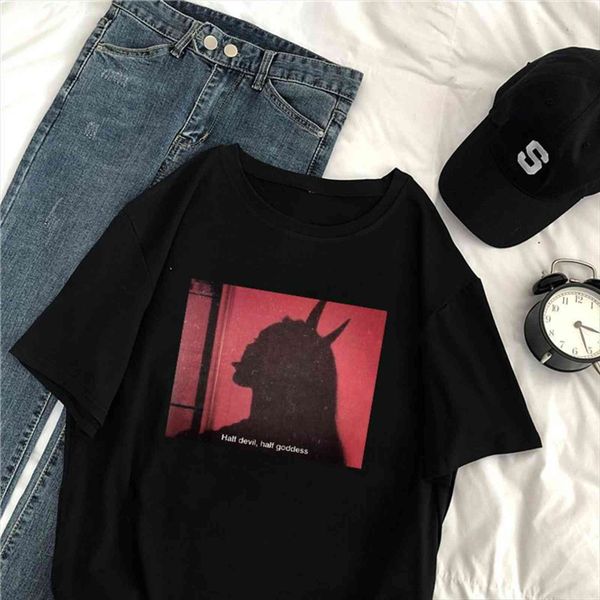 half devil goddes harajuku women t shirt print letters large size tees loose vintage casual punk fun gothic dark o, White
half devil goddes harajuku women t shirt print letters large size tees loose vintage casual punk fun gothic dark o, White