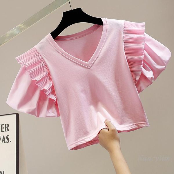 fashion pleated ruffled stitching sleeve t-shirt women summer crop lady all-match tees 2021 women's, White
fashion pleated ruffled stitching sleeve t-shirt women summer crop lady all-match tees 2021 women's, White
