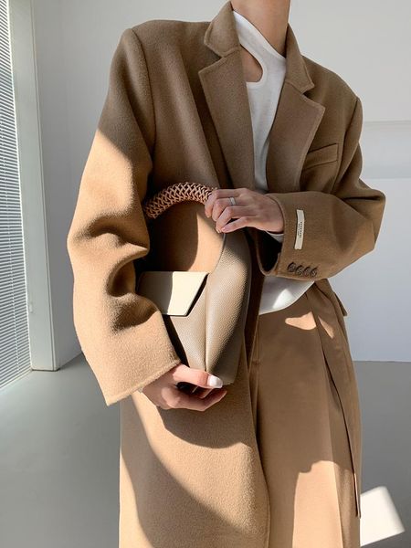 women's wool & blends custom right angle shoulder four button medium long double sided cashmere coat tweed version, Black
women's wool & blends custom right angle shoulder four button medium long double sided cashmere coat tweed version, Black