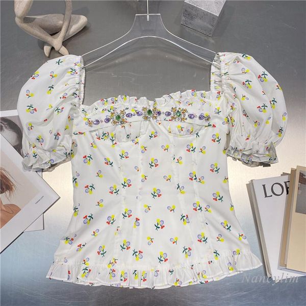 women's blouses & shirts flower shirt women 2021 summer girl colorful crystals slimming u-neck puff sleeve short blouse cropped blusas, White
women's blouses & shirts flower shirt women 2021 summer girl colorful crystals slimming u-neck puff sleeve short blouse cropped blusas, White