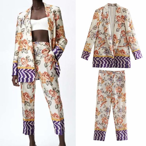 women's two piece pants elegant print color contrast women set autumn 2021 floral loose blazer suits cardigan casual vintage streetwear, White
women's two piece pants elegant print color contrast women set autumn 2021 floral loose blazer suits cardigan casual vintage streetwear, White