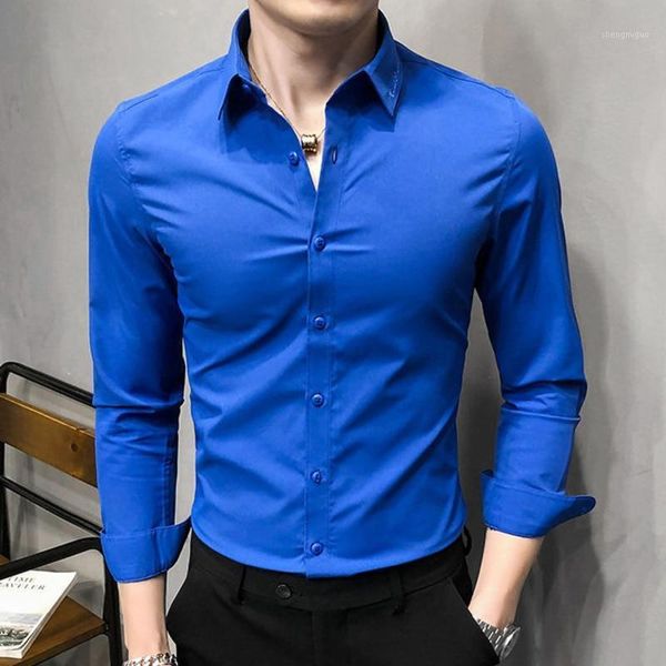 men's dress shirts 2021 royal blue men business solid casual shirt office work formal wear long sleeve slim fit clothing social, White;black
men's dress shirts 2021 royal blue men business solid casual shirt office work formal wear long sleeve slim fit clothing social, White;black