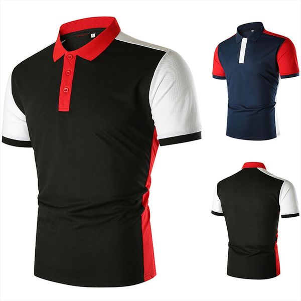 brand summer shirt lapel men polo casual short sleeved stitching solid color polos, White;black 
brand summer shirt lapel men polo casual short sleeved stitching solid color polos, White;black