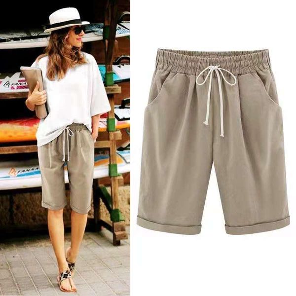 women's shorts cotton and linen plus size trousers straight simple drawstring five-point pants women, White;black
women's shorts cotton and linen plus size trousers straight simple drawstring five-point pants women, White;black