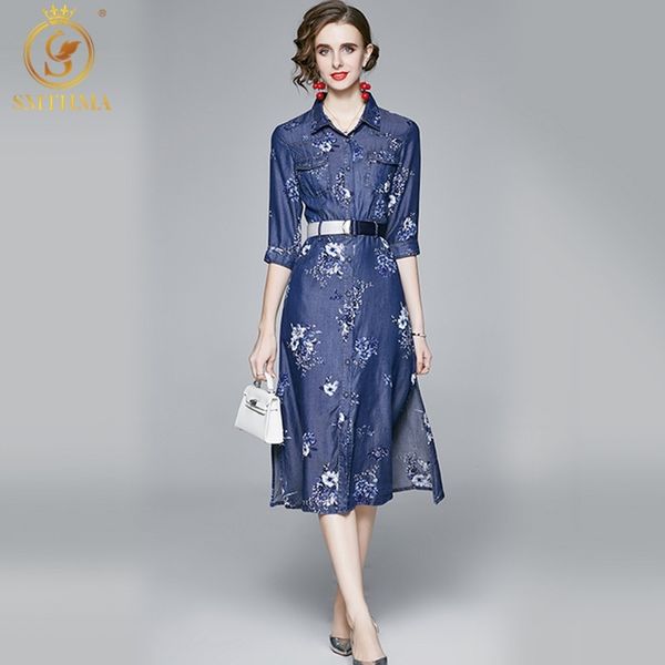 women autumn vintage printing denim dress elegant femme designer runway party vestidos send belt 210520, Black;gray
women autumn vintage printing denim dress elegant femme designer runway party vestidos send belt 210520, Black;gray