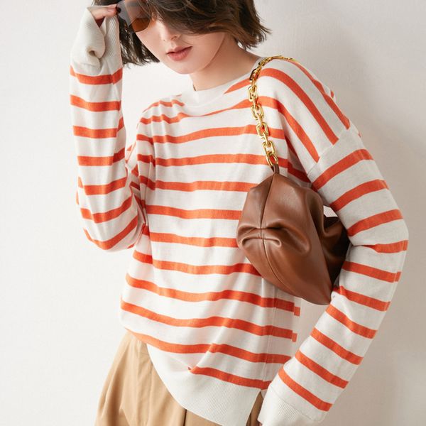 women's striped long sved round neck pullover, woven sweater, novelty, spring and autumn, White;black
women's striped long sved round neck pullover, woven sweater, novelty, spring and autumn, White;black