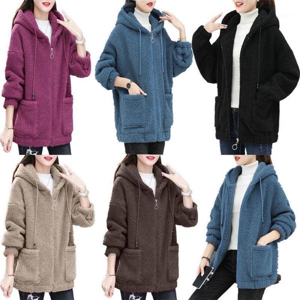 women's wool & blends lamb velvet hooded sweater coat autumn winter 2021 korean loose plus padded casual zipper cardigan jacket, Black
women's wool & blends lamb velvet hooded sweater coat autumn winter 2021 korean loose plus padded casual zipper cardigan jacket, Black